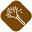 Icono romboidal en color marrón con dibujo de plumero