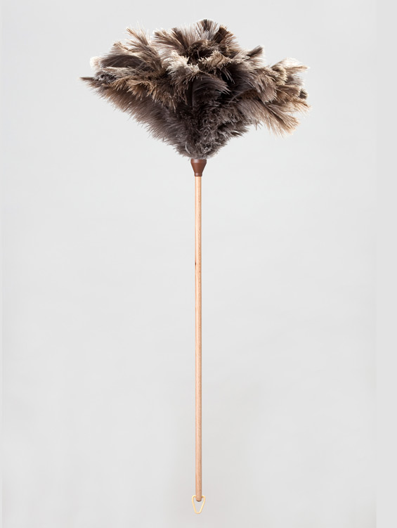 Ostrich feathers duster with a varnished wooden handle model 2